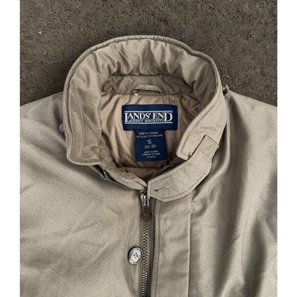 Lands End Goose Down Parka Mens Small Beige Belted Full Length 80s Vintage Coat - Picture 5 of 8